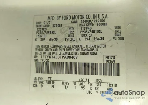 2001 Ford Ranger Edge/Xlt from USA, damaged, VIN 1FTYR14E31PA88409